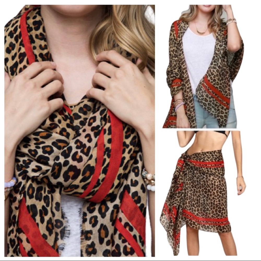 NWT Leopard/Red Ruggine Scarf Wrap Sarong